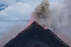 Volcano firing lava